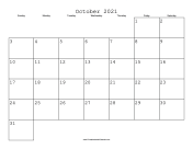October 2021 Calendar with Jewish holidays