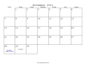 November 2021 Calendar with Jewish holidays