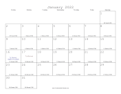 January 2022 Calendar with Jewish equivalents
