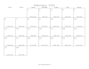 February 2022 Calendar with Jewish equivalents