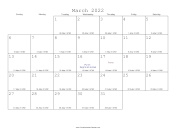 March 2022 Calendar with Jewish equivalents