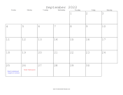 September 2022 Calendar with Jewish holidays
