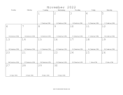 November 2022 Calendar with Jewish equivalents