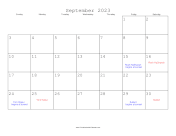 September 2023 Calendar with Jewish holidays