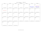 October 2023 Calendar with Jewish equivalents