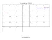 October 2023 Calendar with Jewish holidays