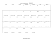 November 2023 Calendar with Jewish equivalents