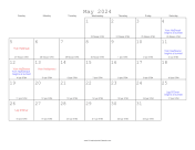 May 2024 Calendar with Jewish equivalents