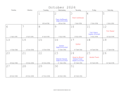 October 2024 Calendar with Jewish equivalents