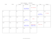 October 2024 Calendar with Jewish holidays