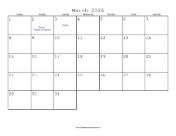 March 2026 Calendar with Jewish holidays