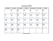 Shevat 5769 Calendar with Gregorian equivalents