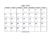 Adar 5769 Calendar with Gregorian equivalents