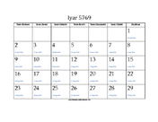 Iyar 5769 Calendar with Gregorian equivalents