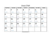 Sivan 5769 Calendar with Jewish holidays and Gregorian equivalents