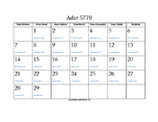 Adar 5770 Calendar with Gregorian equivalents