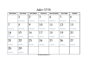 Adar 5770 Calendar with Jewish holidays and Gregorian equivalents