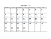 Nissan 5770 Calendar with Gregorian equivalents