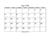 Iyar 5770 Calendar