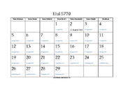 Elul 5770 Calendar with Gregorian equivalents