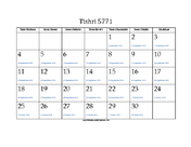 Tishri 5771 Calendar with Gregorian equivalents