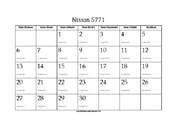 Nissan 5771 Calendar with Gregorian equivalents