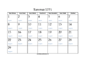 Tammuz 5771 Calendar with Jewish holidays and Gregorian equivalents