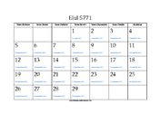 Elul 5771 Calendar with Gregorian equivalents