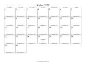 Kislev 5772 Calendar with Gregorian equivalents