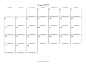 Tevet 5772 Calendar with Gregorian equivalents