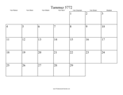 Tammuz 5772 Calendar