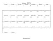 Adar 5773 Calendar with Gregorian equivalents