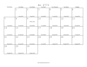 Av 5773 Calendar with Gregorian equivalents