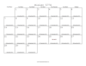 Kislev 5774 Calendar with Gregorian equivalents