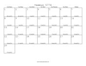 Tammuz 5774 Calendar with Gregorian equivalents