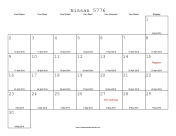 Nissan 5776 Calendar with Gregorian equivalents