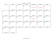 Iyar 5776 Calendar with Gregorian equivalents