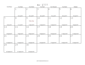 Av 5777 Calendar with Gregorian equivalents