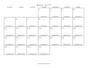 Elul 5777 Calendar with Gregorian equivalents