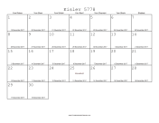 Kislev 5778 Calendar with Gregorian equivalents