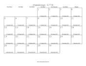 Cheshvan 5779 Calendar with Gregorian equivalents