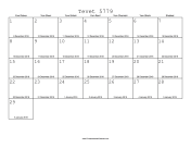 Tevet 5779 Calendar with Gregorian equivalents