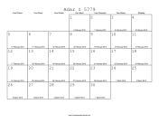 Adar I 5779 Calendar with Gregorian equivalents