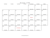 Nissan 5780 Calendar with Gregorian equivalents