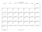 Av 5781 Calendar with Gregorian equivalents