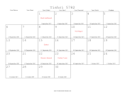 Tishri 5782 Calendar with Gregorian equivalents