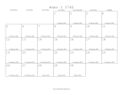 Adar I 5782 Calendar with Gregorian equivalents