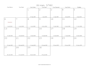 Sivan 5782 Calendar with Gregorian equivalents