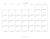 Av 5782 Calendar with Gregorian equivalents