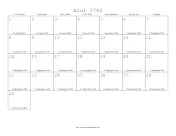 Elul 5782 Calendar with Gregorian equivalents